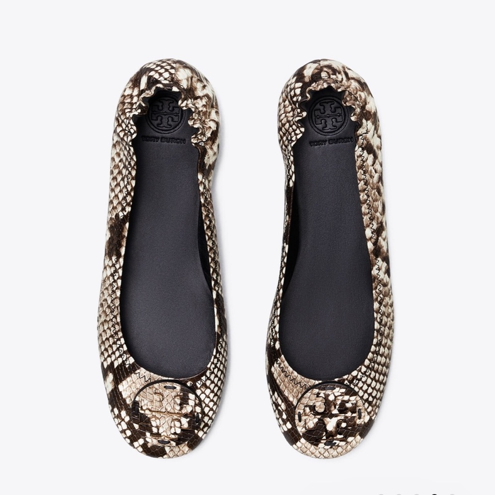 NIB Tory Burch Snake Embossed Leather Minnie Flats - Picture 1 of 5